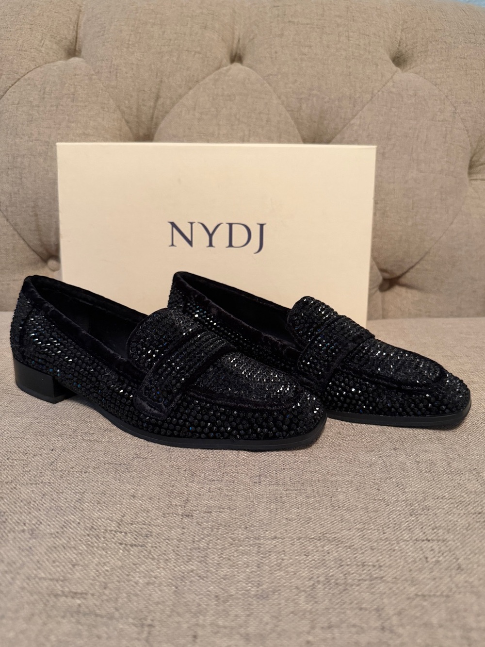 NYDJ Tracee Velvet Rhinestone Loafers – Black – Women’s Size 7
